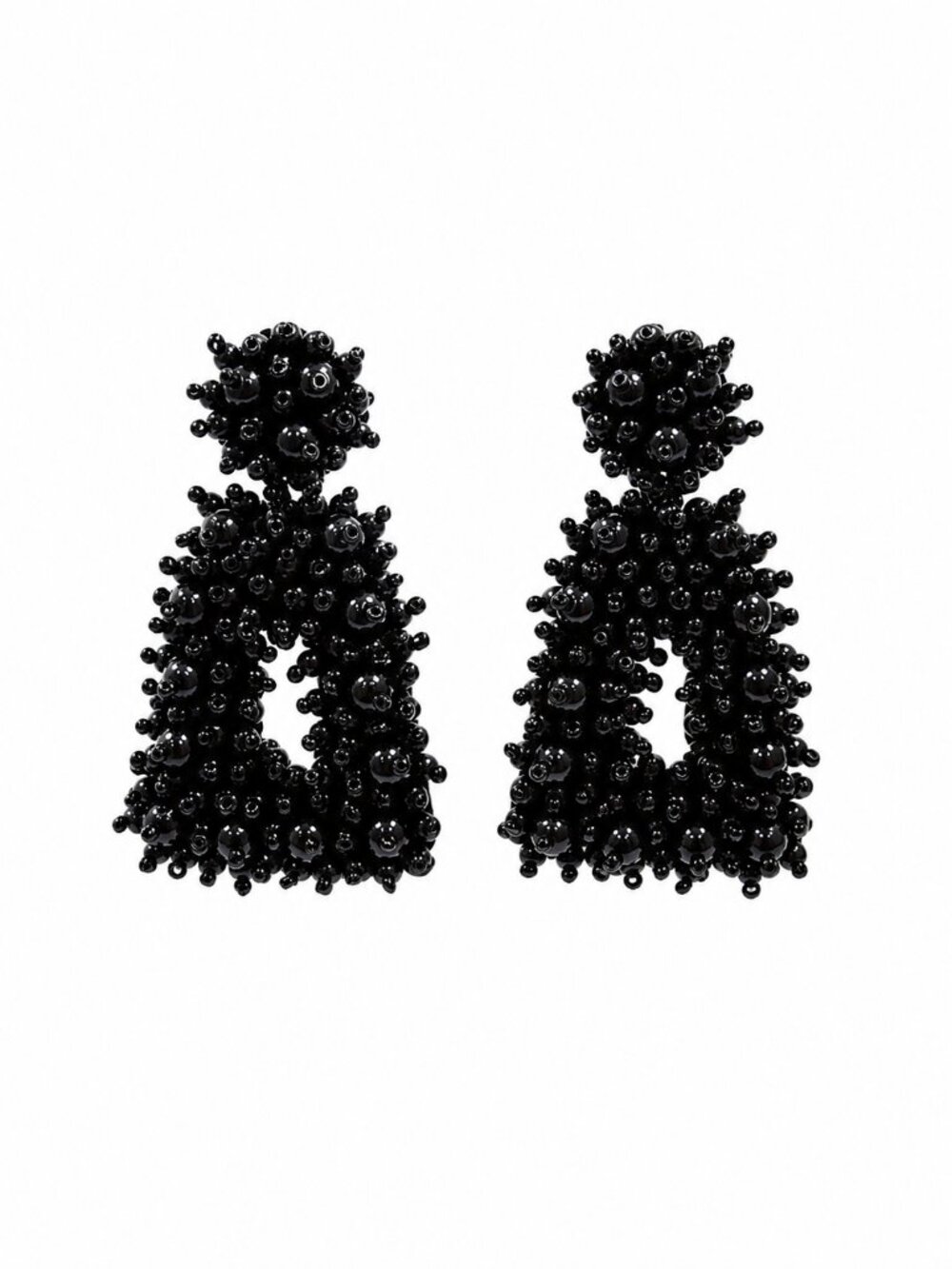 Black Beaded Statement Drop Earrings 
Women Jewelry